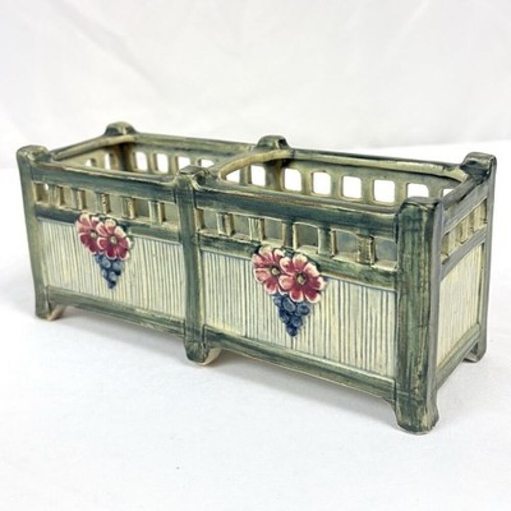 Vtg Antique 1920s Weller Klyro Ware Pottery Floral Ceramic Basket Planter 8"